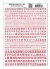 Dry Transfer Alphabet & Numbers - Railroad Gothic -- Red, All Scales, Woodland Scenics 723
