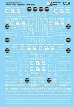 Railroad Decal Set -- Colorado & Southern Narrow Gauge Freight Cars and Cabooses 1910-, HO, Microscale Industries Inc 87159