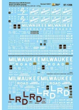 Railroad Decal Set -- Milwaukee Road Boxcars 2, Brown & White Schemes, 1970s, HO, Microscale Industries Inc 871358
