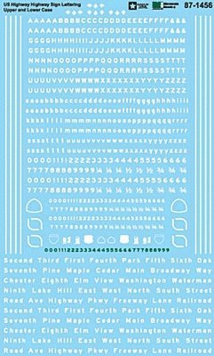 Highway Sign Decal Set -- US Highway, Highway Sign Lettering, Upper & Lower Case, HO, Microscale Industries Inc 871456