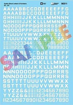 Alphabet & Number Decal Set -- Gothic Block (white) 22`, 24`, HO, Microscale Industries Inc 90311