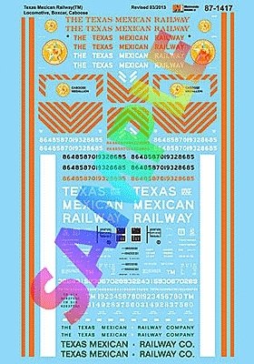Railroad Decal Set -- Texas Mexican GP38 & -2, GP60, P-S 5344 Boxcars, Bay-Window Cab, HO, Microscale Industries Inc 871417