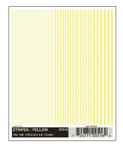 Dry Transfer Alphabet & Number Sets -- Stripes (yellow) 1/64, 1/32 & 1/16′, All Scales, Woodland Scenics 516