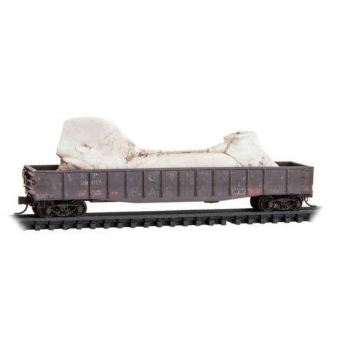 50′ 15-Panel Fixed-End Gondola with Helicopter Part Load - Ready to Run -- Union Pacific 30017 (Weathered, Boxcar Red), N, Mic