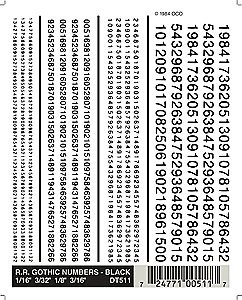 Dry Transfer Alphabet & Number Sets -- Railroad Gothic Type Face - Numbers Only (black), All Scales, Woodland Scenics 511