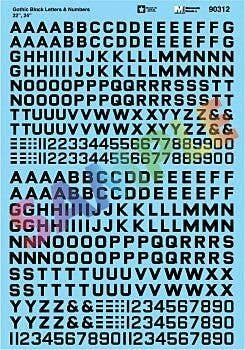 Alphabet & Number Decal Set -- Gothic Block (black) 22`, 24`, HO, Microscale Industries Inc 90312