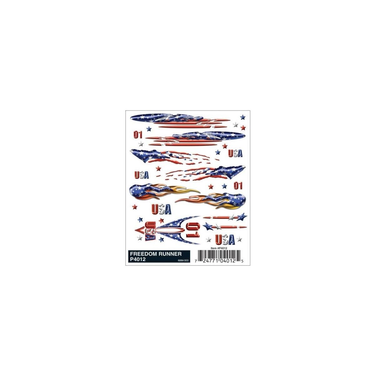 PineCar(R) Dry Transfer Decals -- Freedom Runner, All Scales, Woodland Scenics 4012