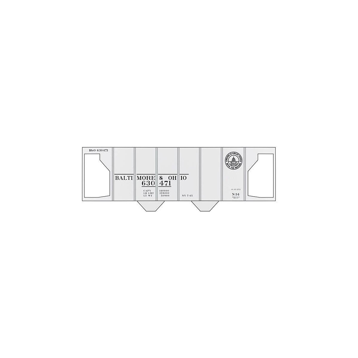 Railroad Decal Set -- Baltimore & Ohio Class N-34 2-Bay Covered Hopper (13 States Logo), O, Tichy Train Group 10069O