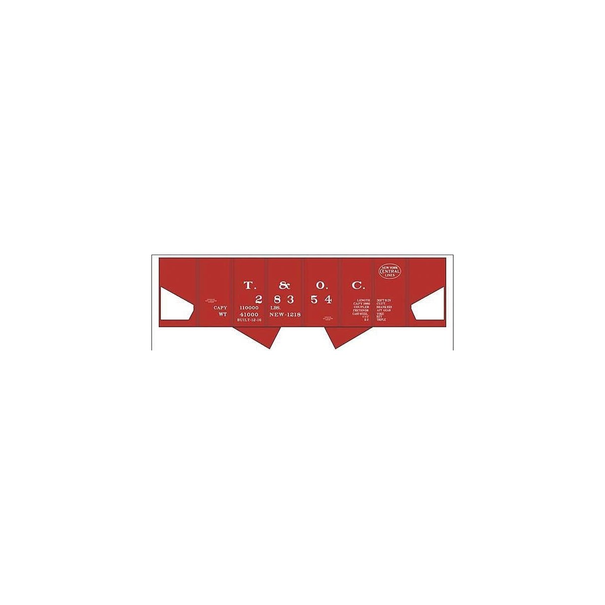 Railroad Decal Set -- Toledo and Ohio Central NYC USRA 2-Bay Hopper (Boxcar Red Car), N, Tichy Train Group 10277N