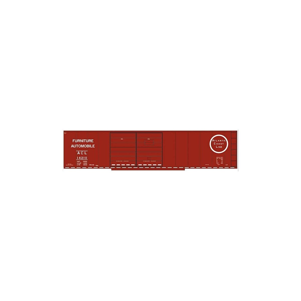 Railroad Decal Set -- Atlantic Coast Line 50′ Steel Double-Door Boxcar (Furniture/Auto Service, HO, Tichy Train Group 10194
