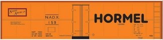 Railroad Decal Set -- Hormel NADX 40′ Steel Reefer (orange Car, Medium Hormel, North American , HO, Tichy Train Group 10219