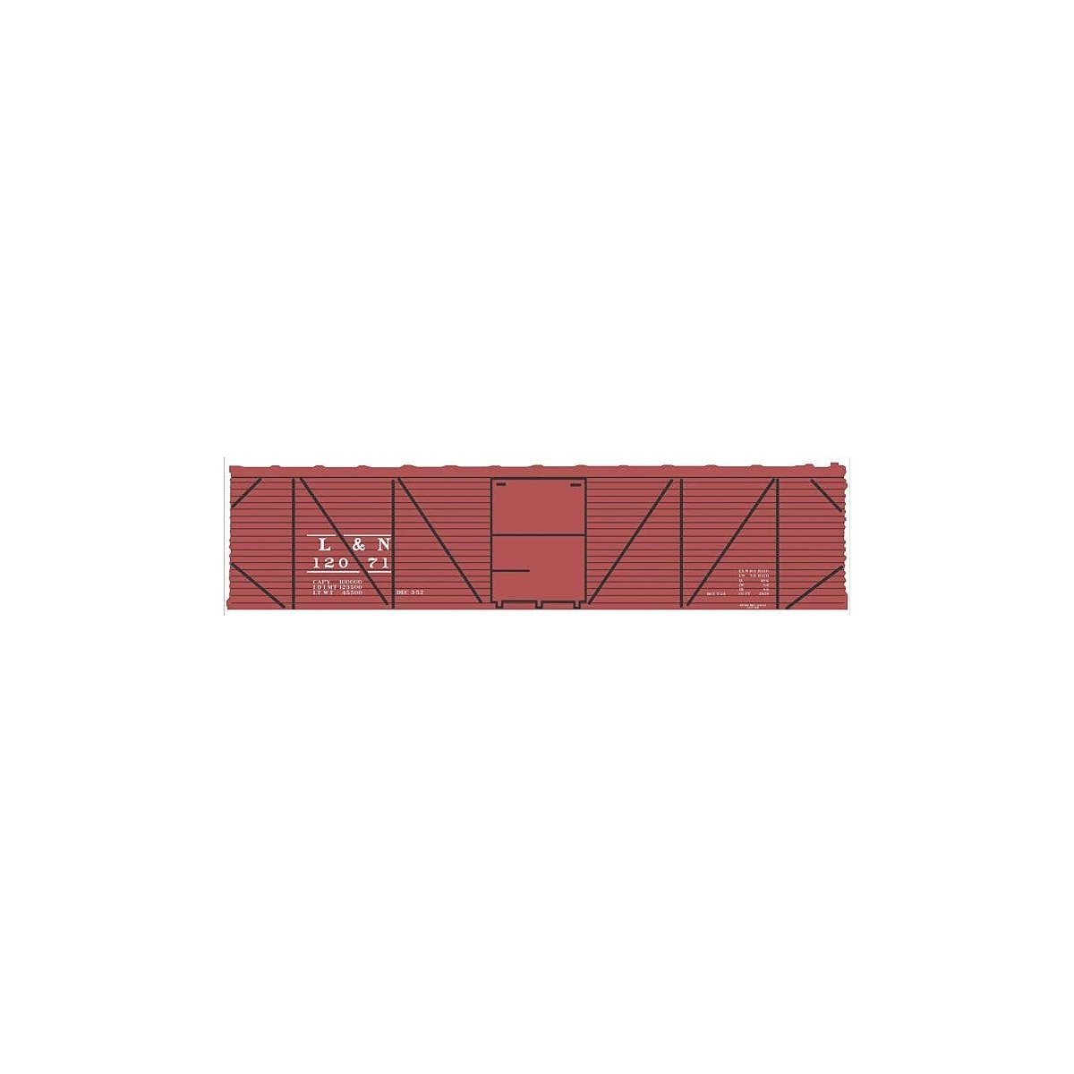 Railroad Decal Set -- Louisville & Nashville 40′ Single-Sheathed Wood Boxcar (Boxcar Red, No L, N, Tichy Train Group 10240N