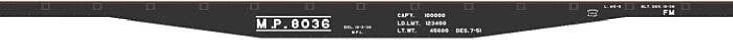 Railroad Decal Set -- Missouri Pacific 45′ Steel Flatcar (black car), HO, Tichy Train Group 10272