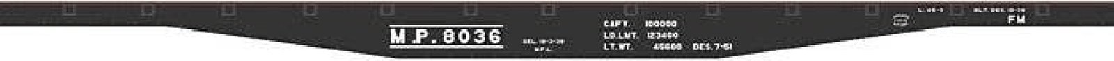 Railroad Decal Set -- Missouri Pacific 45′ Steel Flatcar (black car), HO, Tichy Train Group 10272