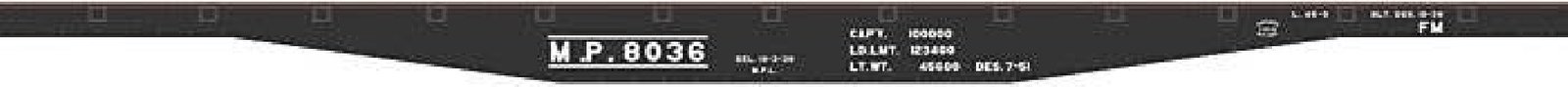 Railroad Decal Set -- Missouri Pacific 45′ Steel Flatcar (black car), HO, Tichy Train Group 10272