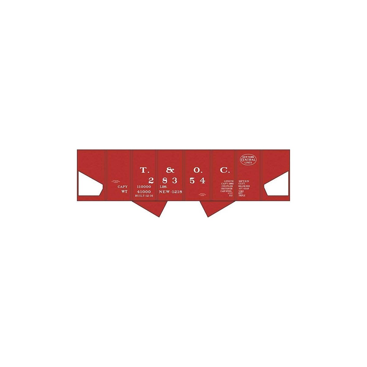 Railroad Decal Set -- Toledo and Ohio Central NYC USRA 2-Bay Hopper (Boxcar Red Car), HO, Tichy Train Group 10277