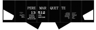 Railroad Decal Set -- Pere Marquette USRA 2-Bay Hopper (black car), N, Tichy Train Group 10279N