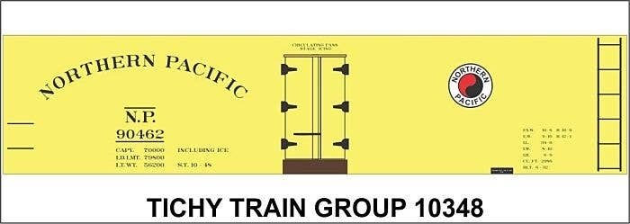 Railroad Decal Set -- Northern Pacific 40′ Wood Reefer (yellow car), HO, Tichy Train Group 10348
