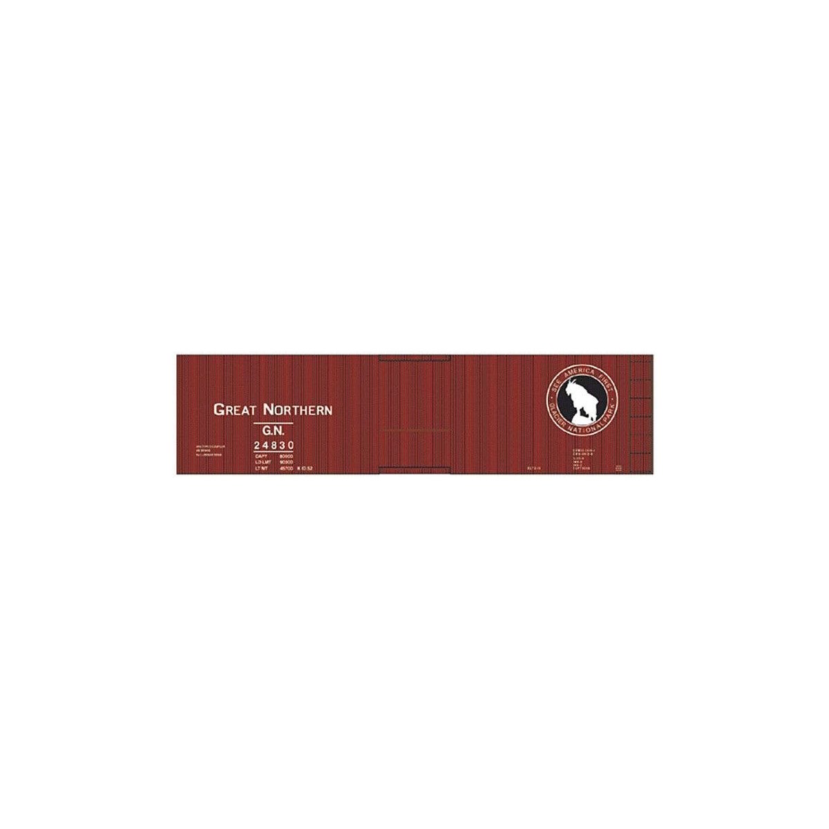 Railroad Decal Set -- Great Northern 40′ Double-Sheathed Wood Boxcar (Glacier Park Logo), HO, Tichy Train Group 10082