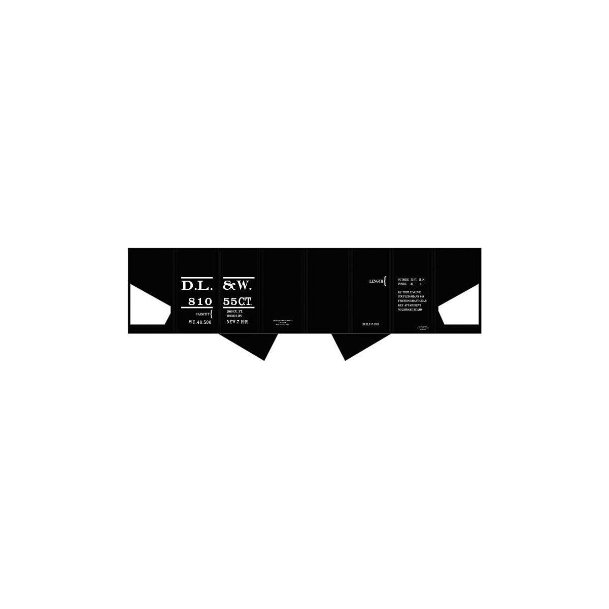 Railroad Decal Set -- Delaware, Lackawanna & Western USRA 2-Bay Hopper (black car), HO, Tichy Train Group 10278