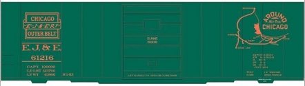 Railroad Decal Set -- Elgin, Joliet & Eastern 40′ Steel Boxcar (green Car, Map Around Chicago , HO, Tichy Train Group 10203