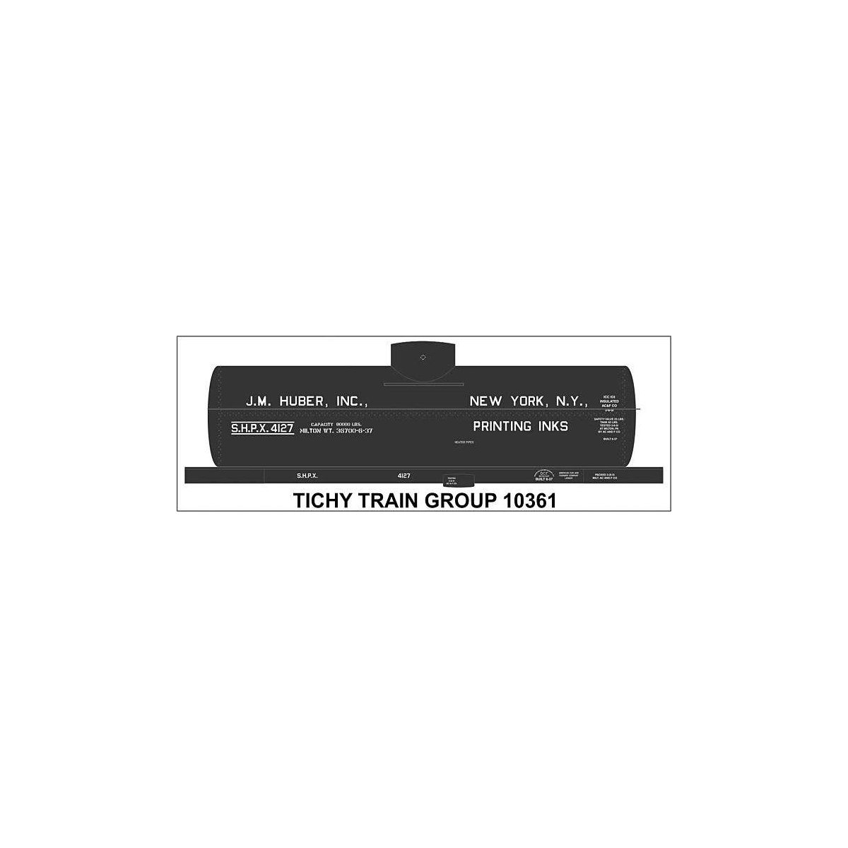 Railroad Decal Set -- J M Huber 8,000-Gallon Single-Dome Tank Car (Printing Ink Service), N, Tichy Train Group 10361N