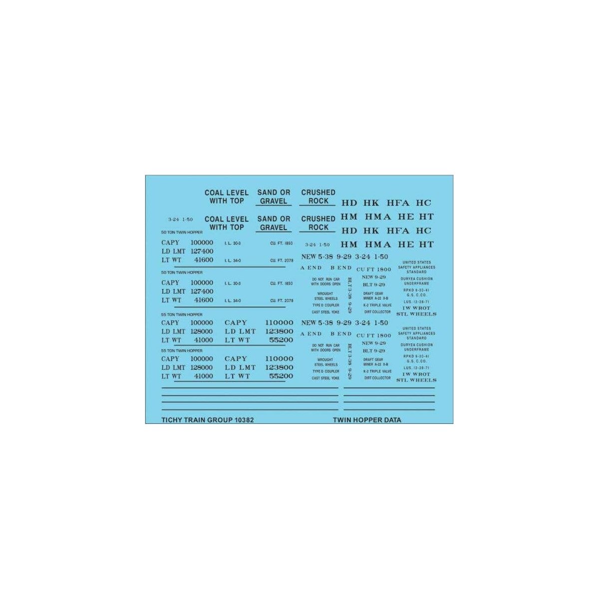 Railroad Decal Set -- Generic 2-Bay Steel Hopper Data (black lettering), N, Tichy Train Group 10382N