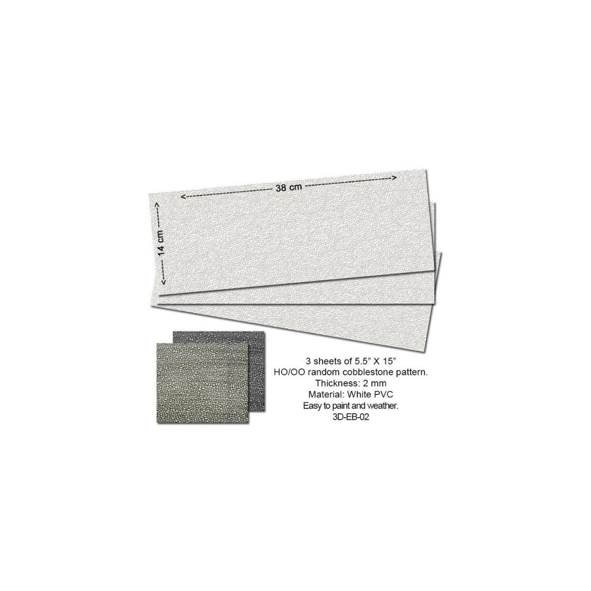 3D Embossed PVC Sheets Random Cobblestone - HO, OO - Proses 3D-EB-02