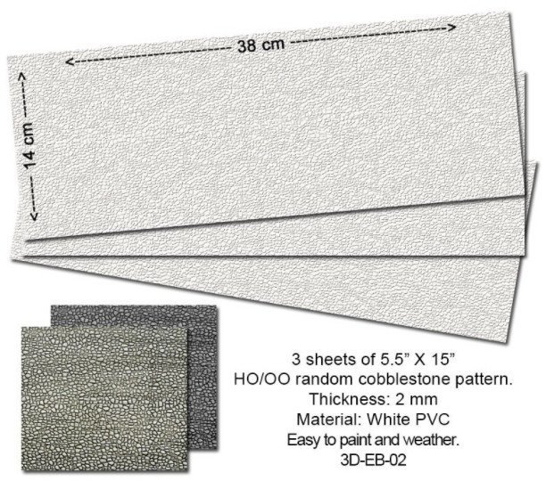 3D Embossed PVC Sheets Random Cobblestone - HO, OO - Proses 3D-EB-02