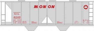 Railroad Decal Set -- Monon 2-Bay Covered Hopper (gray Car), HO, Tichy Train Group 10263