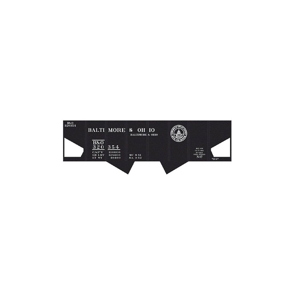 Railroad Decal Set -- Baltimore & Ohio Class N17 USRA 2-Bay Hopper (13 Great States Logo), HO, Tichy Train Group 10026