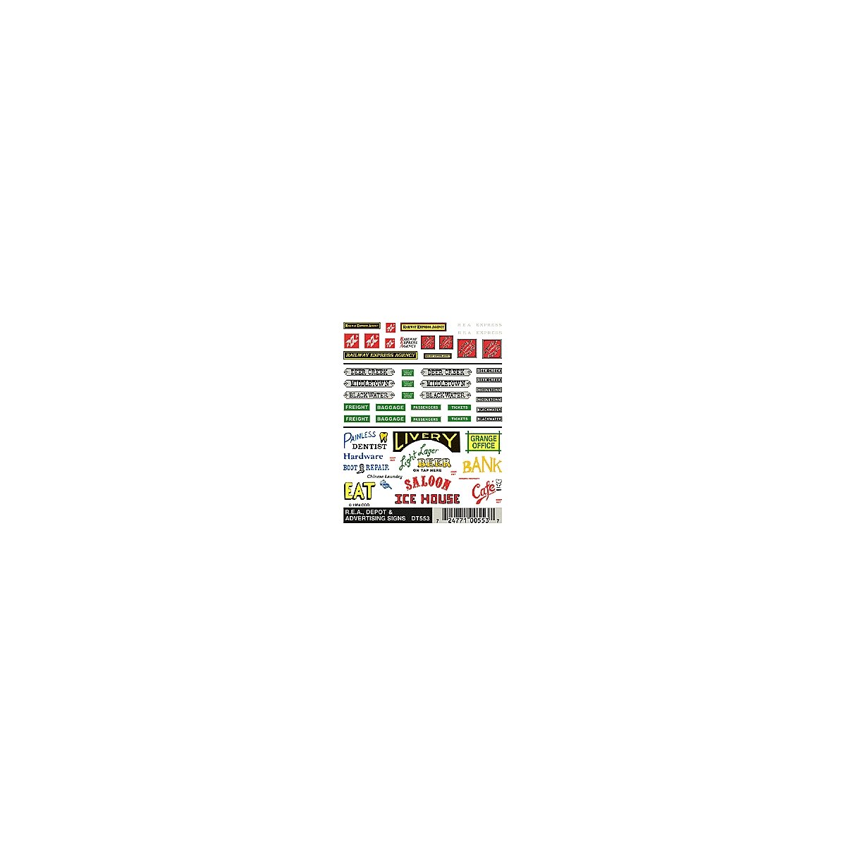 Dry Transfer Signs -- REA & advertising, HO, Woodland Scenics 553