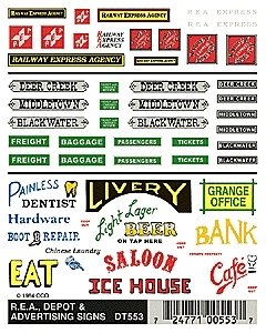 Dry Transfer Signs -- REA & advertising, HO, Woodland Scenics 553