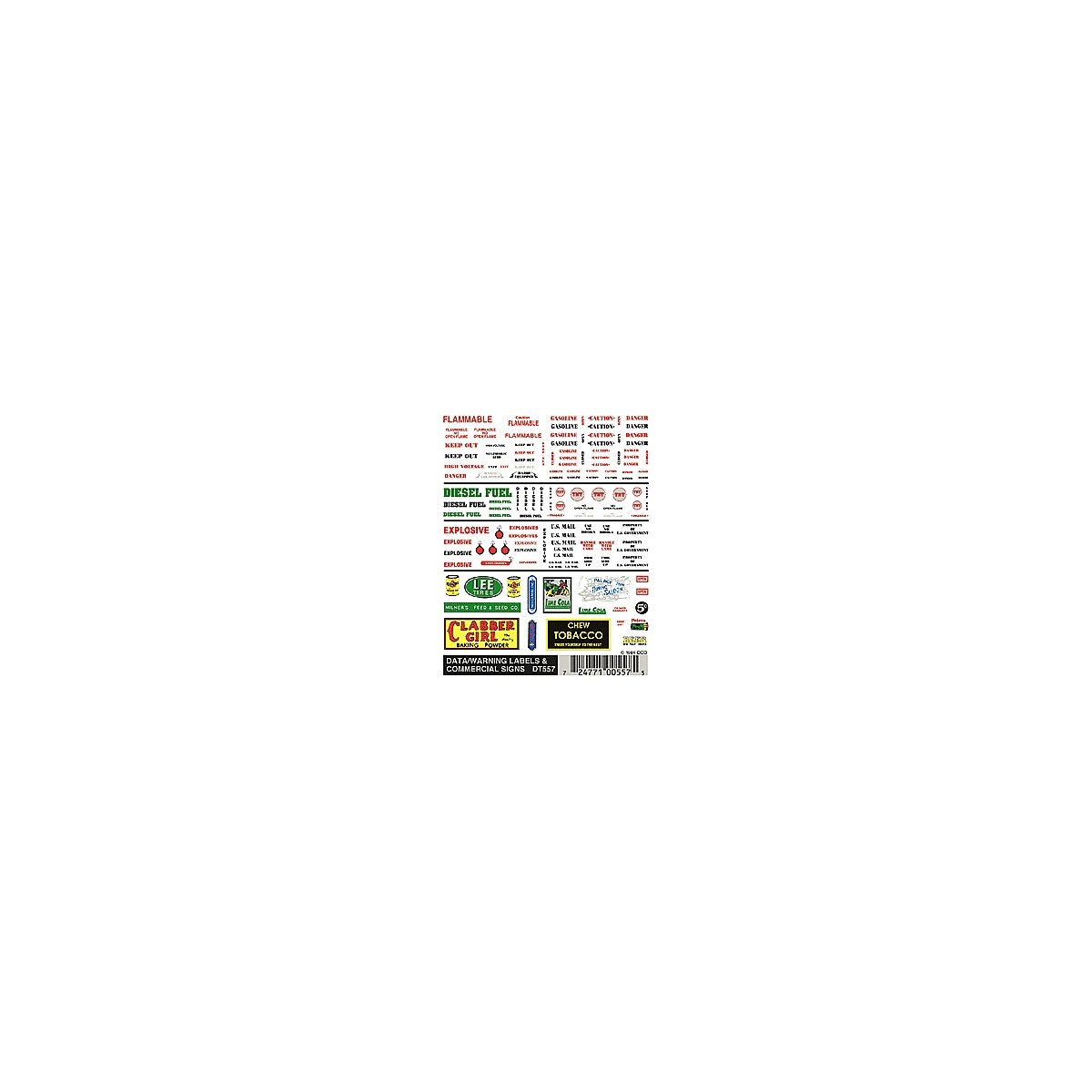 Dry Transfer Signs -- Data/Warning Labels & Commerical Signs, HO, Woodland Scenics 557