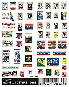 Dry Transfer Signs -- 1940s Signs & Posters, HO, Woodland Scenics 563
