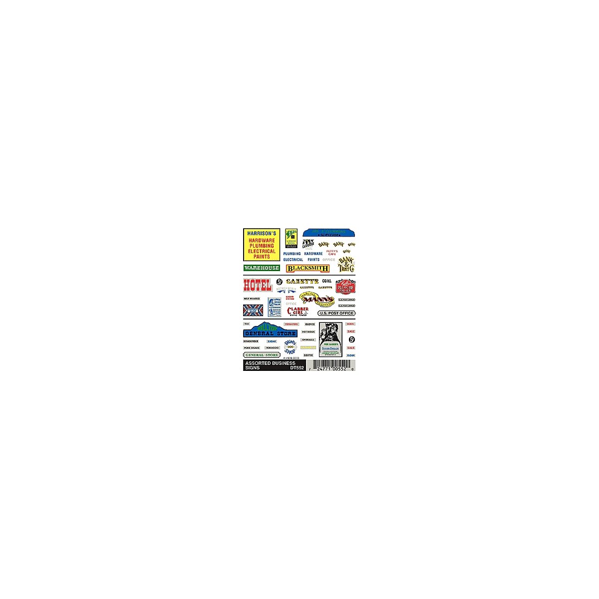 Dry Transfer Signs -- Assorted Businesses, HO, Woodland Scenics 552