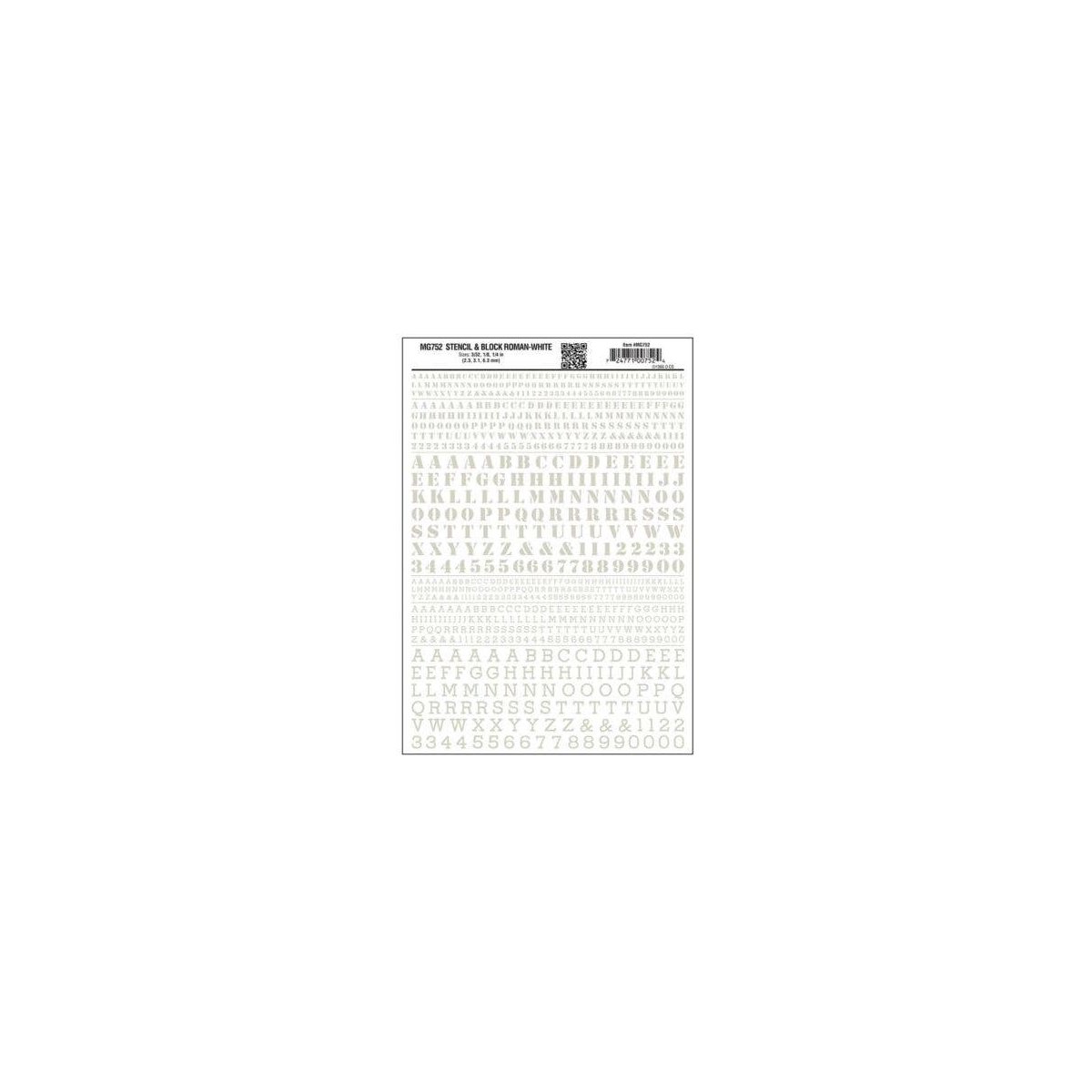Dry Transfer Alphabet & Numbers - Stencil/Block Roman -- White, All Scales, Woodland Scenics 752