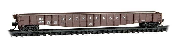 65′ Mill Gondola with Drop Ends - Ready to Run -- Rock Island 2800 (Boxcar Red), N, Micro Trains Line 10700120