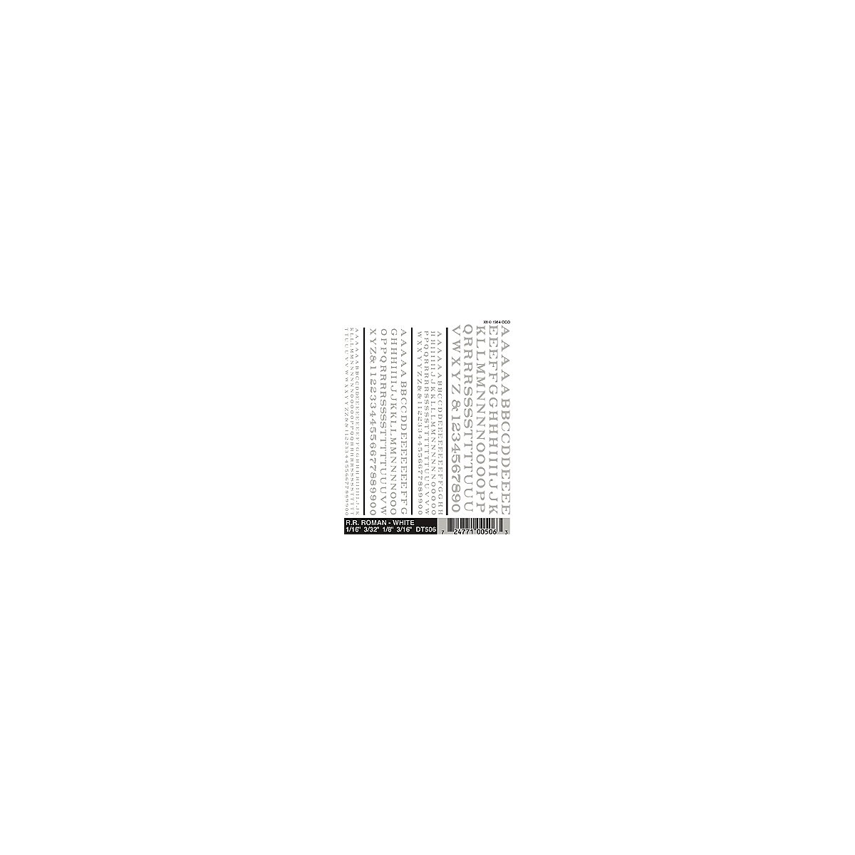 Dry Transfer Alphabet & Number Sets -- Railroad Roman Type Face (white), All Scales, Woodland Scenics 506
