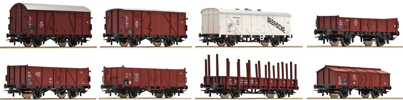 8 piece set -- 8-tlg. Set -- Goods wagons - DB - HO - Roco Fleischmann 44002