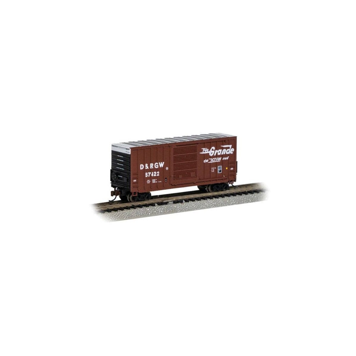 40′ Hi-Cube Boxcar - Ready to Run -- Denver & Rio Grande Western 67422 (Boxcar Red, black, wh, N, Bachmann Industries 18253