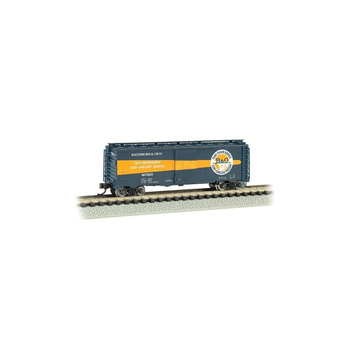AAR 40′ Steel Boxcar - Ready to Run - Silver Series(R) -- Baltimore & Ohio 467603 (Timesaver , N, Bachmann Industries 17064