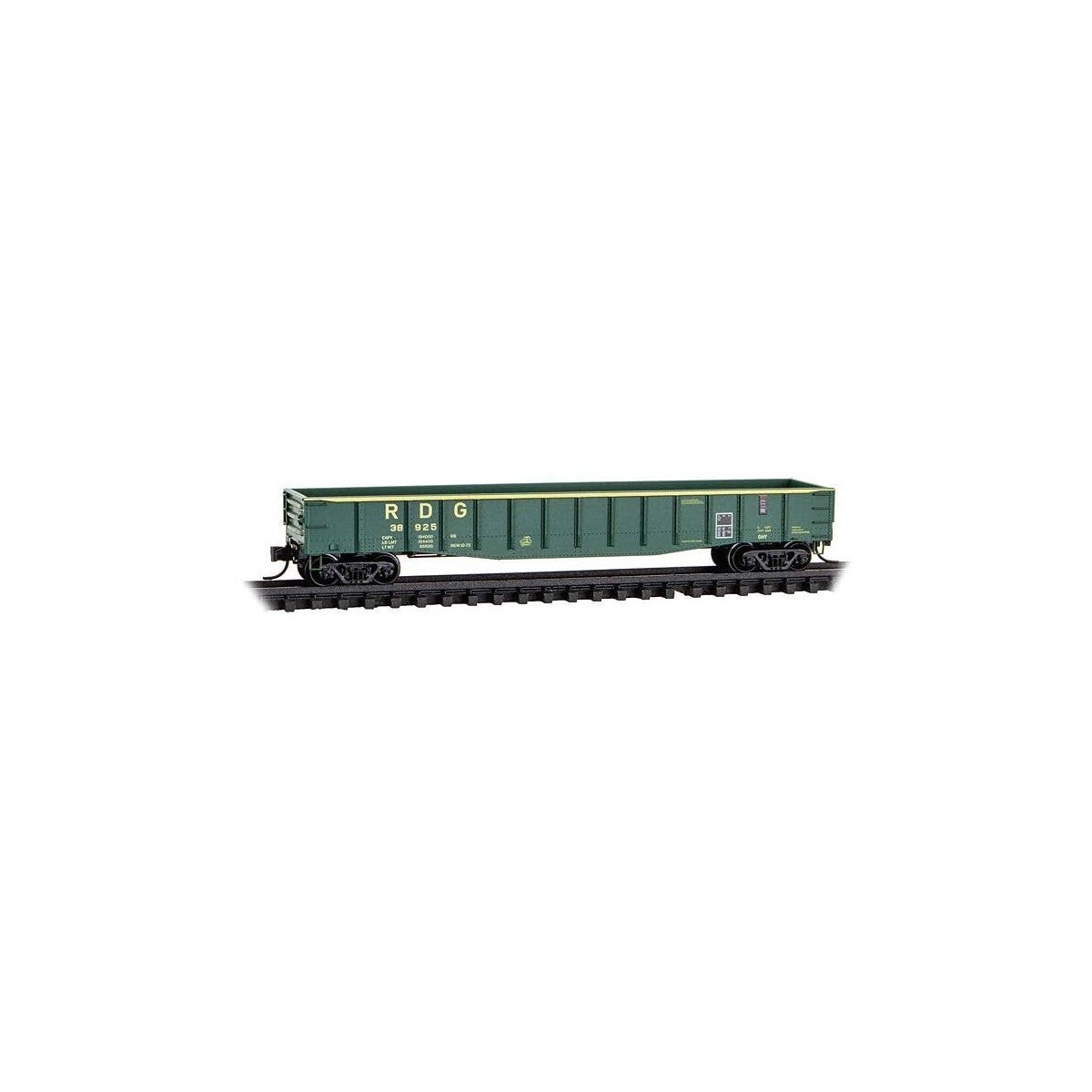 50′ 15-Panel Fixed-End Gondola - Ready to Run -- Reading 38925 (green, yellow), N, Micro Trains Line 10500086