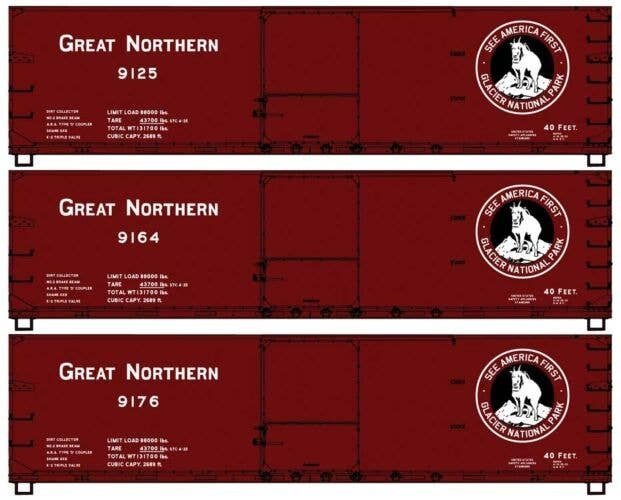 USRA 40′ Double-Sheathed Wood Boxcar 3-Pack - Kit -- Great Northern 9125, 9164, 9176 (Boxcar Red, bl, HO, Accurail Inc 8192