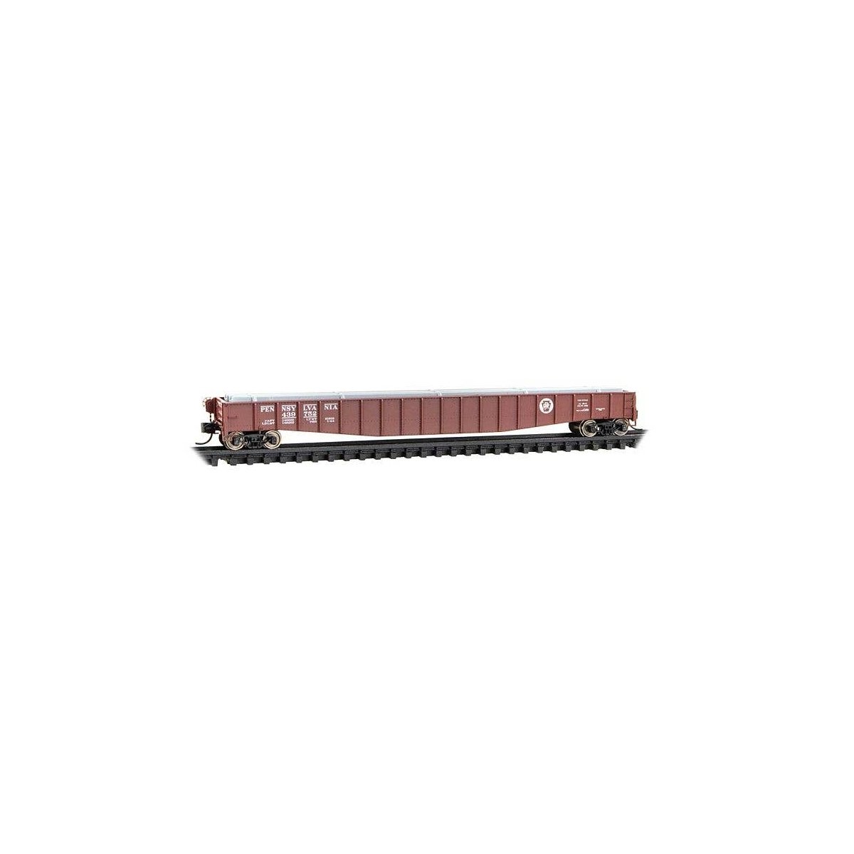 65′ Mill Gondola with Drop Ends & H-Beam Load - Ready to Run -- Pennsylvania Railroad 439752 (Tuscan, black, Circle Keystone),