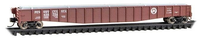 65′ Mill Gondola with Drop Ends & H-Beam Load - Ready to Run -- Pennsylvania Railroad 439752 (Tuscan, black, Circle Keystone),