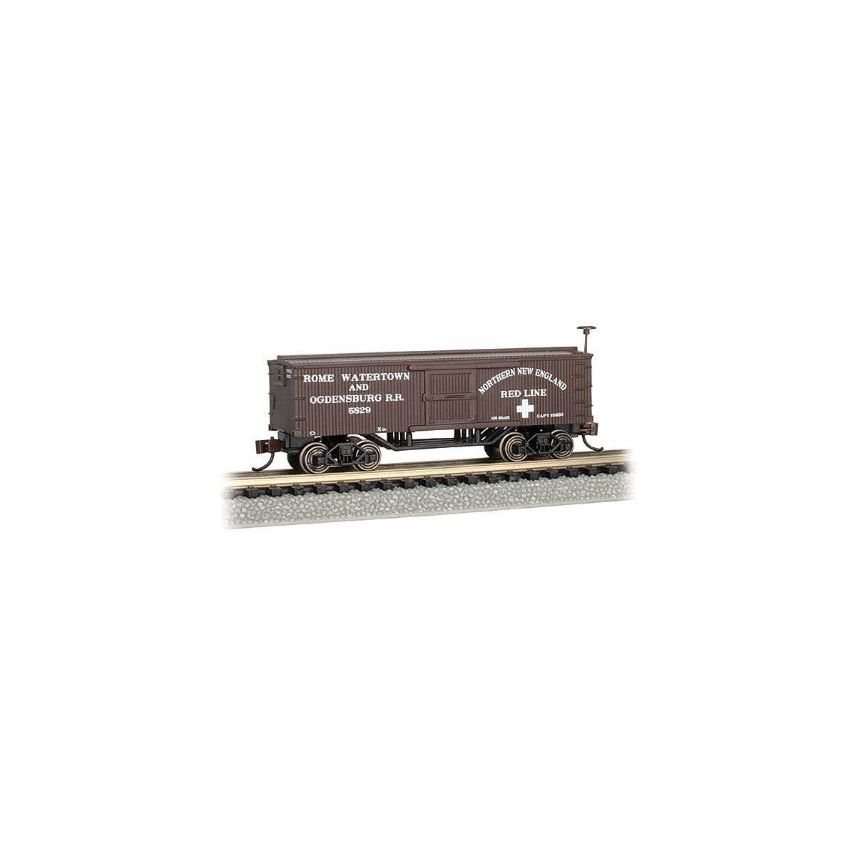 Old-Time Wood Boxcar - Ready to Run -- Rome, Watertown and Ogdensburg, N, Bachmann Industries 15658