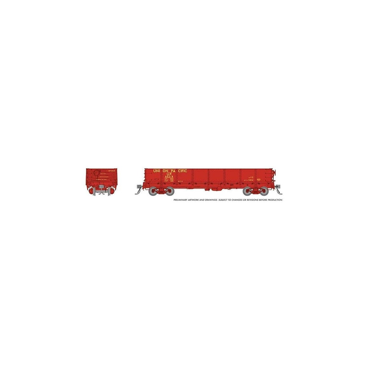 NP 40′ Drop-Bottom Gondola 6-Pack - Ready to Run -- Union Pacific Set 1 (Boxcar Red, yellow), HO, Rapido Trains Inc 163017