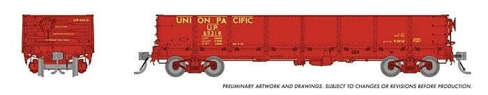 NP 40′ Drop-Bottom Gondola 6-Pack - Ready to Run -- Union Pacific Set 1 (Boxcar Red, yellow), HO, Rapido Trains Inc 163017