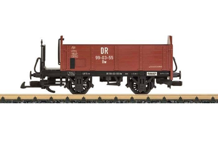 High-Side Wood Gondola - Ready to Run -- German State Railroad DR (Era III, Boxcar Red, black), G, LGB 40557